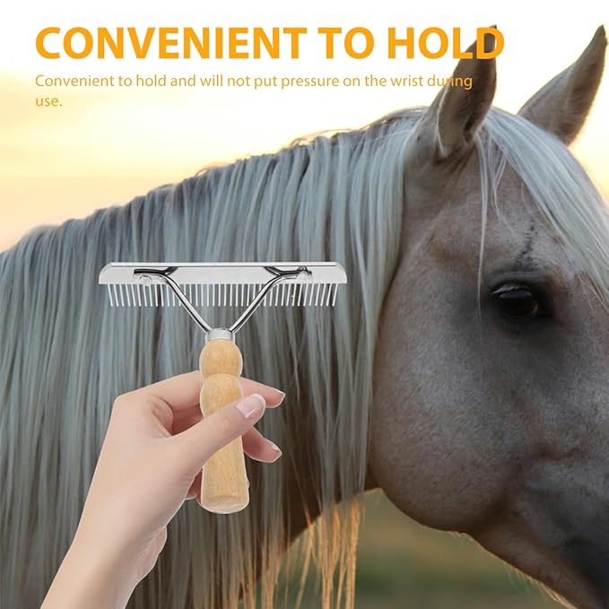 iplusmile Horse Hair Comb with Wooden Handle Ergonomic Non-Slip Pet Grooming Brush for Horses and Dogs Shedding Fur Removal Durable Cleaning Accessory 6.29 Inch