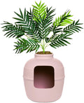 Good Pet Stuff Hidden Litter Box Planter, Decorative Cat Litter Enclosure with Carbon Filter, Artificial Plant, Easy Clean, Improved Design, Round Style, Base Kit, Blush Pink