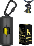 Metal Dog Poop Bag Holder w/Leash Clip|Durable Scratch-Resistant Aluminum|15 Bags+3 Accessories(Black)