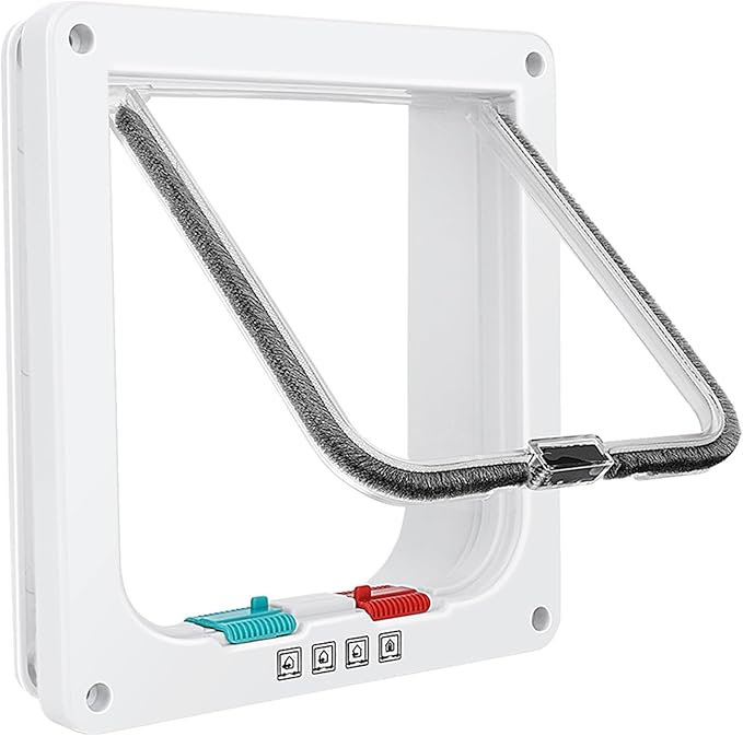 Cat Door for Windows, Pet Doors and Sliding Door, Safety Pet Door with 4 Way Lock, Weatherproof Cat Flap for Thin Door and Wall(Large, Outer Size 9.8 * 9.3 * 0.78in)