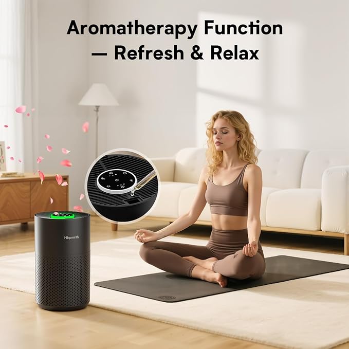 Upgraded Air Purifiers for Bedroom & Home with H14 True HEPA Filter, Covers Up to 1280ft², 360° Air Intake, Quiet Pet Air Purifier, Fragrance & Timer,Removes Smoke, Pet Dander & Pollen,Black