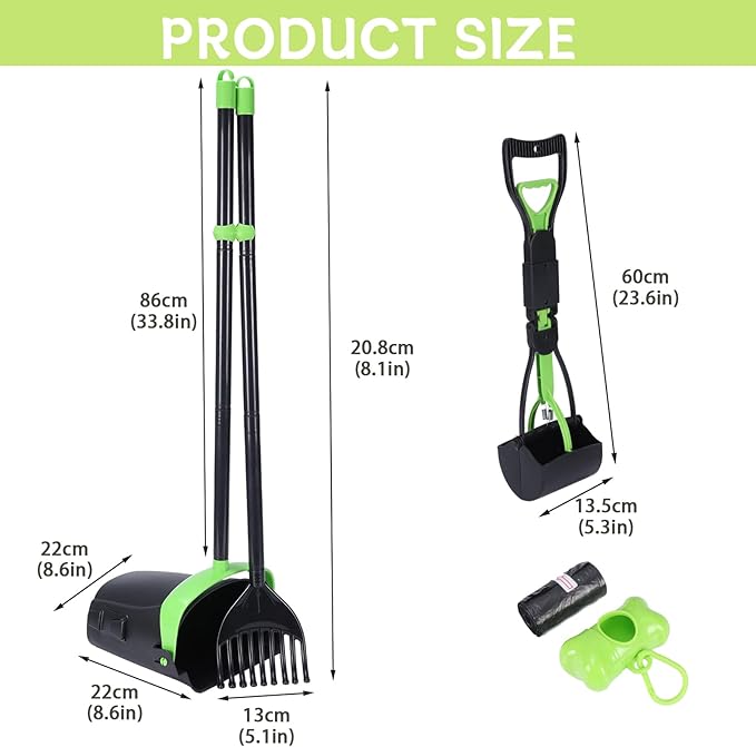 Geyecete Dog Pooper Scooper Long Handle Pooper Scooper Set Pooper for Dogs -Outdoor Cleanup Tool Foldable -Portable Pet Waste Pick Up Set