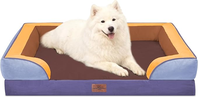 Comfort Expression Orthopedic Dog Bed for Large Dogs 36x27 Inch, Waterproof Egg Crate Foam Large Pet Bed with Removable Bolsters, Dog Couch with Washable Cover & Non-Slip Bottom, Honey Lavender