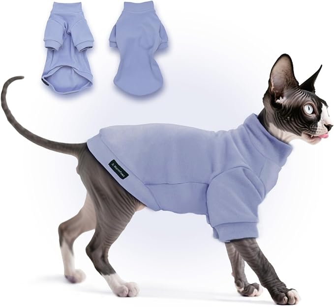 Fleece Sphynx Cat Clothes Soft Hairless Cat Clothes Pullover Cat Sweater for Chihuahua All Season Light and Warm Kitten Cloth for Cats Only Puppy Clothes Small Dog Sweater (Purple, Small)