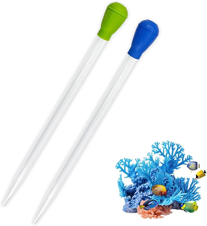 17.7 Inch Extra Long Aquarium Coral Feeder Tool, Deep Tank Fish Feeding Pipette, Long Pipette for Coral and Fish Feeding, Reef Tank Maintenance Accessories (2 Colors)