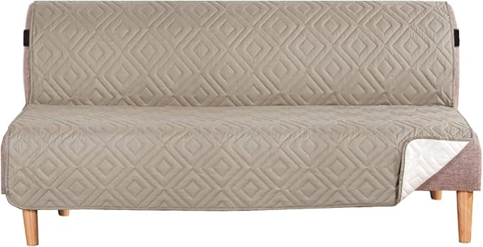 H.VERSAILTEX Futon Cover Reversible Sofa Slipcover Furniture Protector Water Resistant 2 Inch Wide Elastic Straps Sofa Bed Pets Kids Dog Cat Fit Sitting Width Up to 70"(Futon, Khaki/Beige)