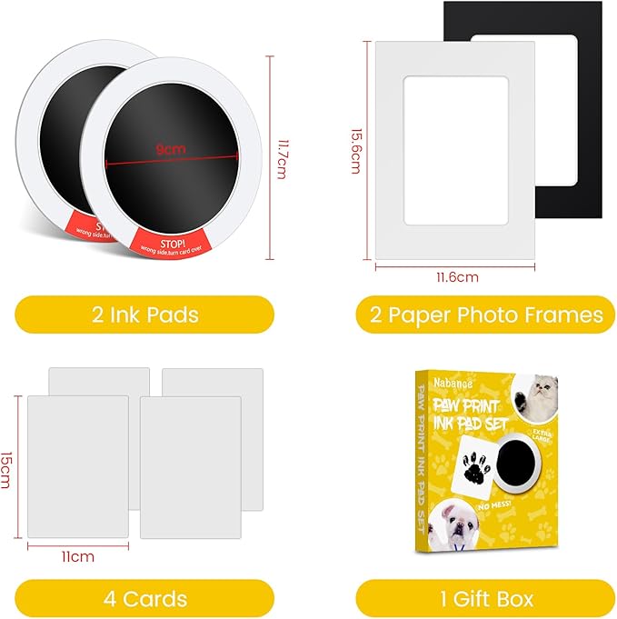 Nabance Inkless Paw Print Kit for Dogs, Cats with 2-Pcs Round Ink Pad & 2 Paper Frame, Clean Touch Dog Nose & Baby Handprint Kit, Pet Paw Print Impression Kit, Keepsake Gifts for Pet Lovers, New Moms