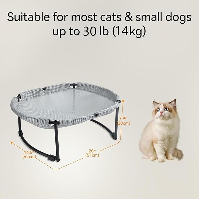 Cat Bed Hammock, Free-Standing Elevated Cat Bed for Indoors and Outdoors, Easy Assembly with Removable Washable Mesh for Cats up to 30 lbs, 20 in x 16.5 in x 8 in