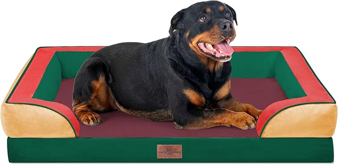 Comfort Expression Orthopedic Dog Bed for Extra Large Dogs 45x35 Inch, Waterproof Egg Crate Foam XL Pet Bed with Removable Bolsters, Dog Couch with Washable Cover & Non-Slip Bottom, Watermelon Meadow