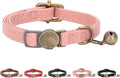 THAIN Leather Cat Collar with Bell Breakaway- Adjustable, Durable, Retro Bell fit Most Cats and Kittens (Pink)