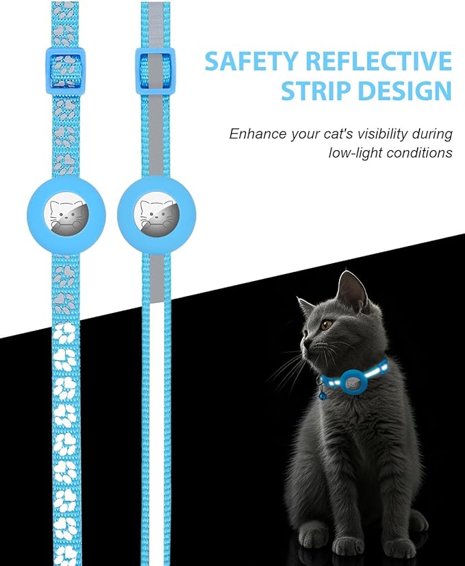 Joytale AirTag Cat Collar 2 Pack with Breakaway Safety Buckle, Reflective Cats Collar with AirTag Holder, Adjustable 7.5-12.5 Inch, Anti-Fraying Lightweight for Girl Boy Kitten, Sky Blue