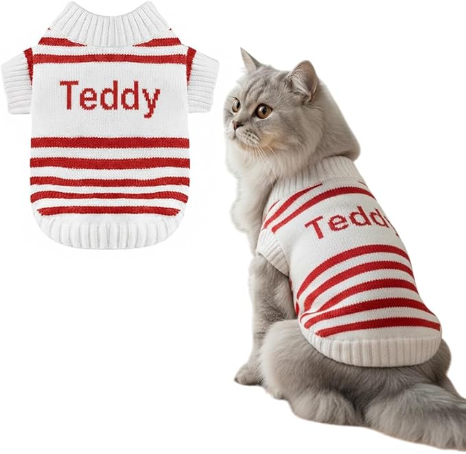 Custom Knit Sweater fr Dogs and Cats Personalized Knit Name Classic Striped Style Soft Knit Pet Clothing Winter Holiday Idea for Pet Lover
