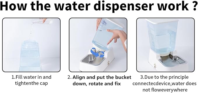 Meikuler Automatic Dog Cat Water Dispenser Large Capacity 5Lfor Cats and Medium and Large-Sized Dogs with Stainless Steel Bowl (White, 5L)