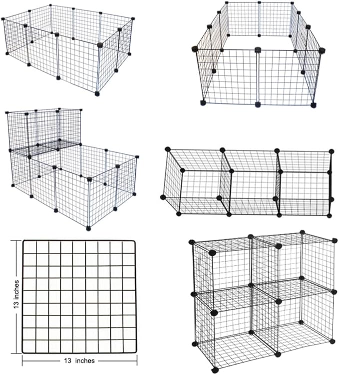 LANGXUN 16pcs Small Animal Playpen with Waterproof Mat, Pet Playpen, Rabbit Guinea Pig Cages, Puppy Kitten Playpen | Indoor & Outdoor Portable Metal Wire Yard Fence 13"x13"
