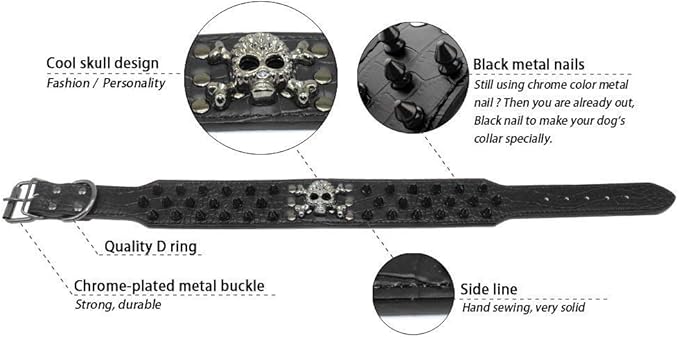 Serijoars Spiked Studded Dog Collar, PU Leather Dog Collar, Adjustable Pet Collars for Medium or Large Breed Pet (M, Black2)