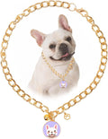 HOWWFALY Dog Collar and Cat Chain Necklace Stainless Steel Adjustable 18K Gold Heart-Shaped Necklace for Small Pets Cats Kitten Puppy (Gold, 17.7 inch)