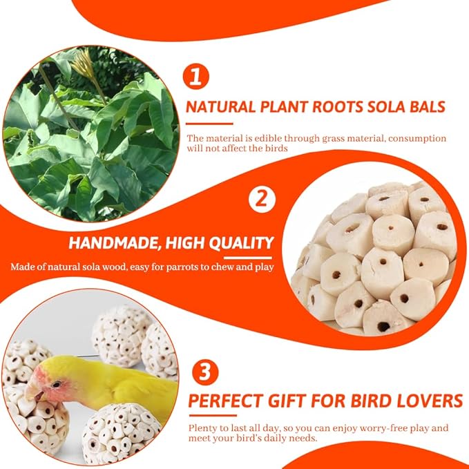 12 Pack Bird Toy Sola Balls, Natural Parrot Soft Chew Shredding & Foraging Toy, Bird Foot Balls for Cockatiel Conure Quaker Budgie Parakeet Bunny Guinea Pig Chinchilla Rabbit