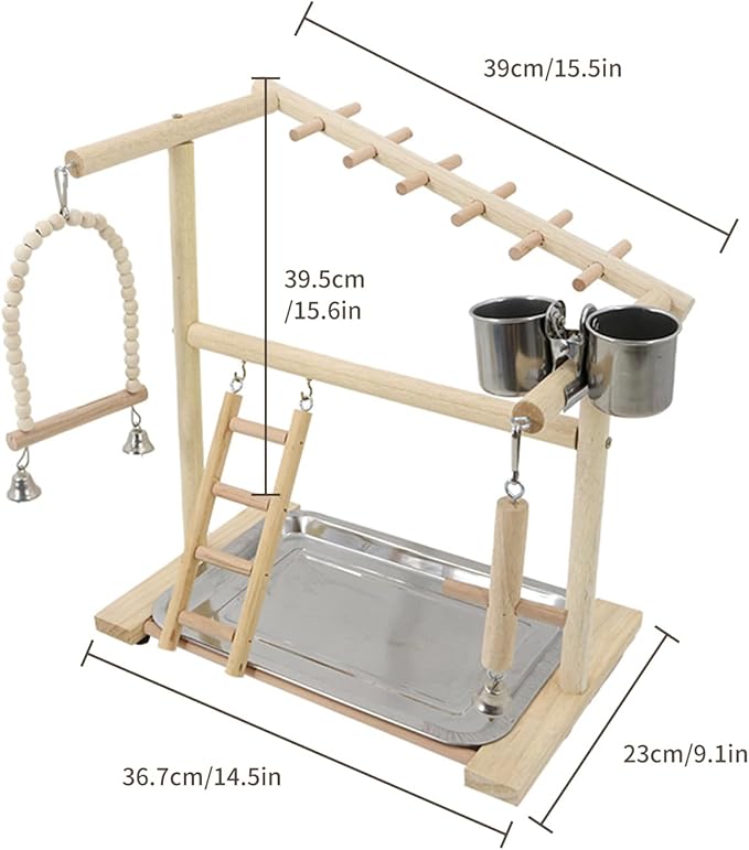 Bird Playground, Playstand for Parrot Cage Accessories (1 Ladder with Swing)