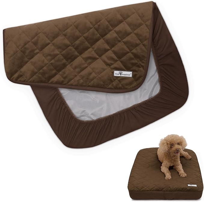 Paw Inspired Waterproof Fitted Cover for Dog Bed | Washable Bed Protector for Dog Mattress | Removable Replacement Cover for Small Pet Bed (Dark Brown, 30 x 20 x 5 Inch)