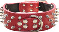 Serijoars Spiked Studded Dog Collar, PU Leather Dog Collar, Adjustable Pet Collars for Medium or Large Breed Pet (L, Red1)