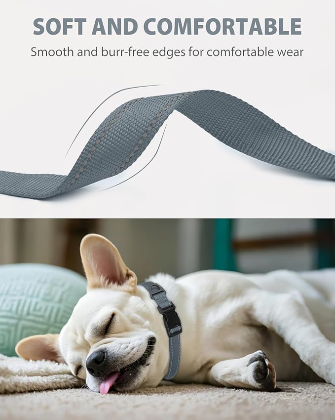 Joytale Small Dog Collar, Reflective and Adjustable Nylon Collar with Quick-Release Buckle, Lightweight No-Choke Design for Small Dogs, Gray, 3/4" Width