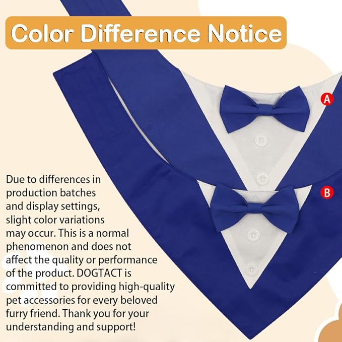 Dog Wedding Bandana, Formal Dog Tuxedo Adjustable Pet Collar with Bow, Small, Medium and Large Wedding Clothing, Birthday Gifts for Dogs (Small, Blue)