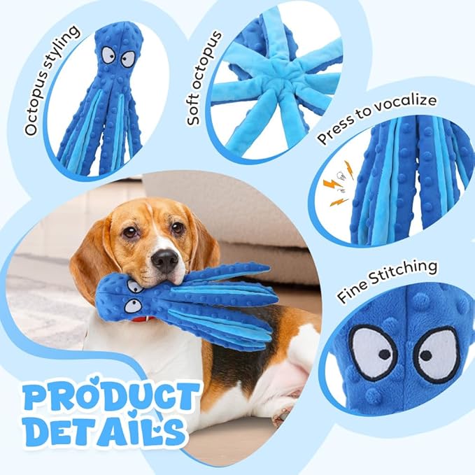 Octopus Dog Toys, No Stuffing Crinkle Dog Toys for Aggressive Chewers, Durable Interactive Chew Toys for Small, Medium and Large Dogs Training and Reduce Boredom (Orange)