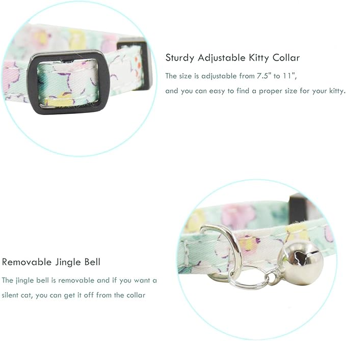 Breakaway Cat Collars with Bell, Set of 3, Durable & Safe Cute Kitten Collars Safety Adjustable Kitty Collar for Cat Puppy 7.5-11in (Gray,Pink,Blue)