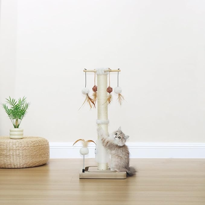 PEEKAB Cat Scratching Post 27 Inches Sisal Scratch Posts for Indoor Cats,with Track Ball Toys Kitten Vertical Scratcher Furniture Beige