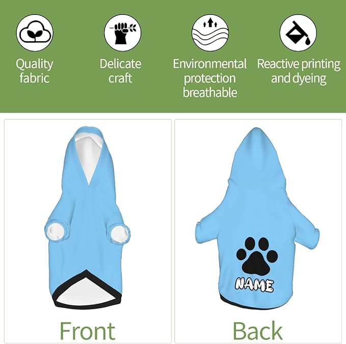 Custom Dog Hoodie Soft Add Your Own Personalized Photo Text Name Logo Dog Clothes for Puppy Sweatshirt Hooded for Small Medium Large Dogs Girl/Boy Cats lightblue