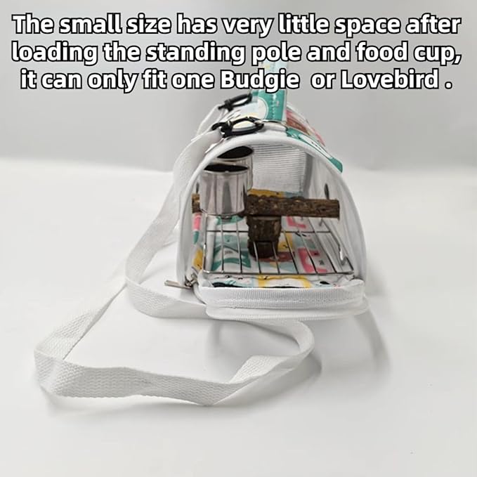Bird Carrier Bag Bird Travel Cage with Indestructible Stainless Steel Mesh, Feeder Cups and Stand Perch, Portable Bird Travel Bag, Pet Transparent Breathable Travel Cage (Black,Medium)