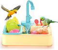 Parrot Bird Bathtub Shower Box Bathing Tub Container Cage, Automatic Pet Bird Bath with Faucet, Ferret Bathtub Swimming Pool Bath Shower Water Dispenser for Small Medium Parakeet Cleaning (Yellow)