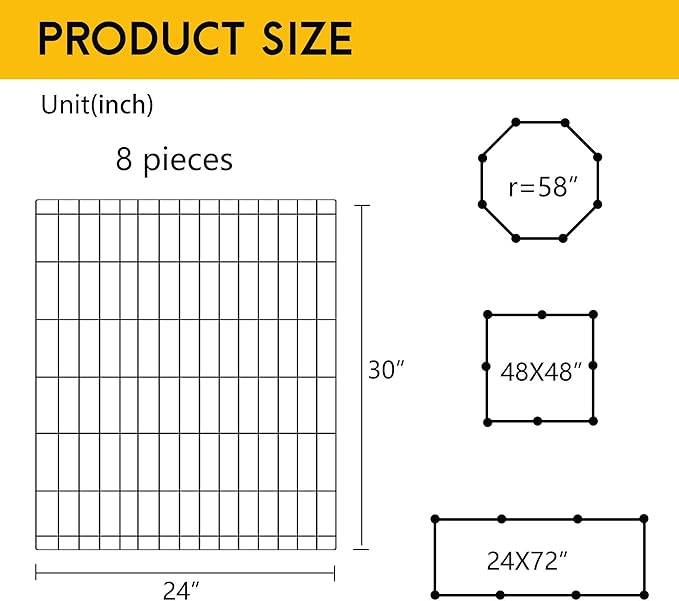 FDW 30 Inch Dog Pen 8 Panel Dog Playpen Indoor Outdoor Metal Puppy Pet Fence Portable Folding Animal Exercise Fence,Black