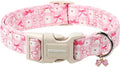 DOGWONG Pink Plaid Dog Collar-Cute Pink Bowtie Print Dog Collar, Adjustable Cotton Girl Female Pet Collar with Quick Release Buckle,S