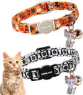ARING PET 2 Pack Halloween Cat Collars, Breakaway Orange Black White Cotton Kitten Collar with Bells for Girl Boy Cats Ghost Spider Web