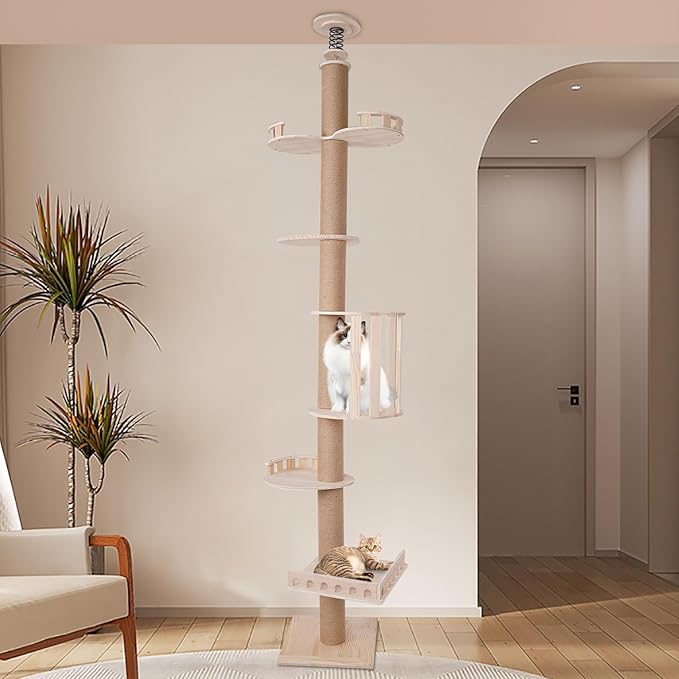 Floor to Ceiling Cat Tree, 100.4-104.3" Tall Cat Tower with Scratching Post Kitten Climbing Tree Multi-Level Cat Activity Center Playground for Indoor Cats