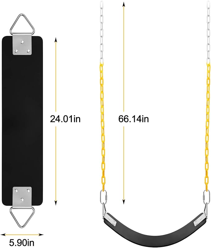 AGPTEK Swing Set, Seat with 66 Inch Anti-Rust Chains Thermoplastic Coated, Support 250lb, Cushion Accessories Replacement with Snap Hooks for Outdoors, Playground, Jungle & Gym - Black