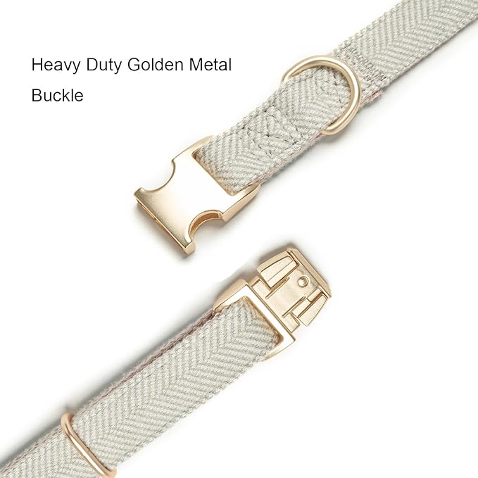 Soft Cotton Hemp Dog Collar with Metal Buckle Adjustable Tweed Dog Collars for Small Medium Large Dogs(Grey,Medium)