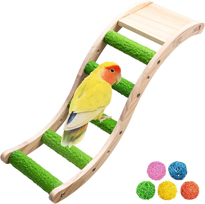 Hamiledyi Nature Wooden Bird Ladder Pet Parrots Climb Bridge Exercise Stands for Parakeet Climbing Chewing Bridge Bird Cage Accessories for Cockatiel Parakeet Lovebirds Budgie (Green)