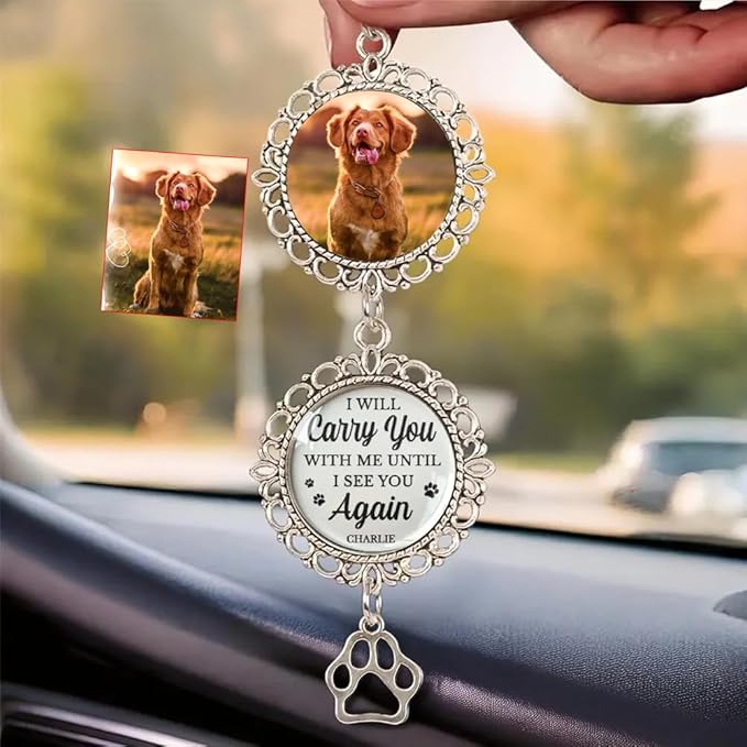 Custom Pet Photo Car Charm, Personalized Pet Memorial Rearview Charm, Paw Dangle Keepsake, Dog Cat Loss Gift, Personalized Car Photo Ornament, ereavement Sympathy Gifts for Loss of Loved Ones /1