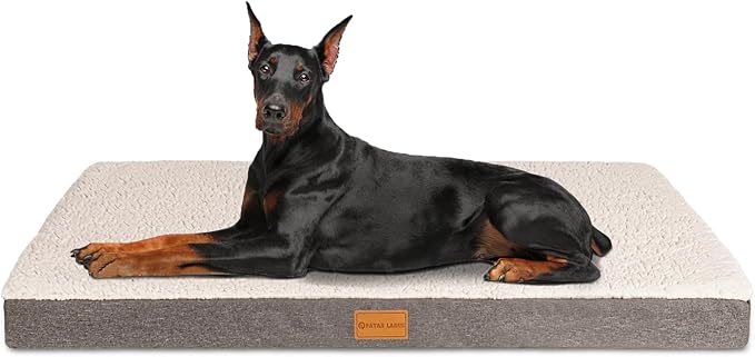 Patas Lague Orthopedic Jumbo Dog Bed for Large Sized Dog 56''X40'', Soft Waterproof Egg Crate Foam Large Pet Crate Beds Mat with Removable Washable Cover and Non-Slip Bottom, Ivory