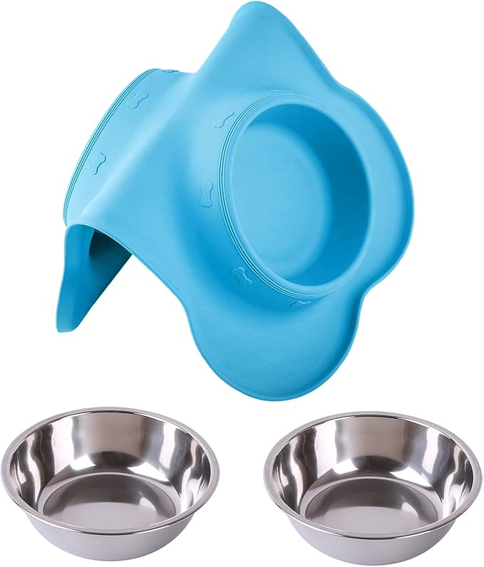 Hubulk Pet Dog Bowls 2 Stainless Steel Dog Bowl with No Spill Non-Skid Silicone Mat + Pet Food Scoop Water and Food Feeder Bowls for Feeding Small Medium Large Dogs Cats Puppies (X- Large, Turquoise)