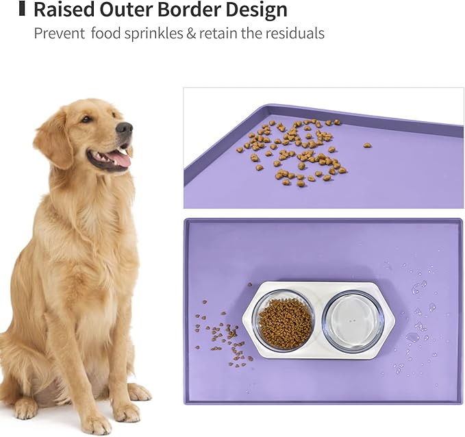Dog Food Mat,Silicone Waterproof Food Tray,Non Slip Pet Bowl Mats Placemat,1" Raised Edge,Suitable for Most Small and Medium Sized Pets,32" x 24"