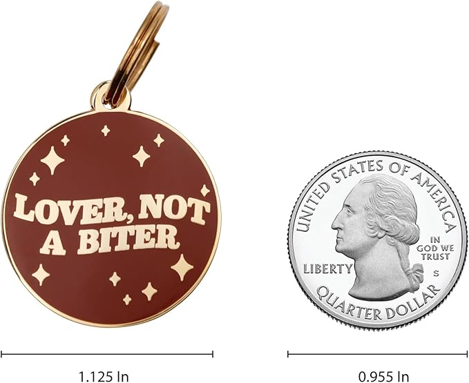 Two Tails Pet Company Personalized 'Lover Not a Biter' Pet ID Tag & Collar Charm - Custom Engraved Dog Tags for Pets - Luxury Brass, Gold Plating