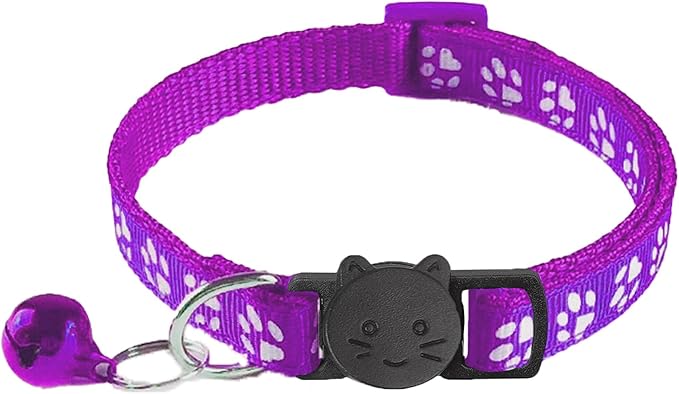 2 Pack Breakaway Cat Collars with Bells, Reflective Design and Claw Print Design, Safety Buckle Kitten Collars Adjustable from 7.5 to 12.5 Inches (Purple)