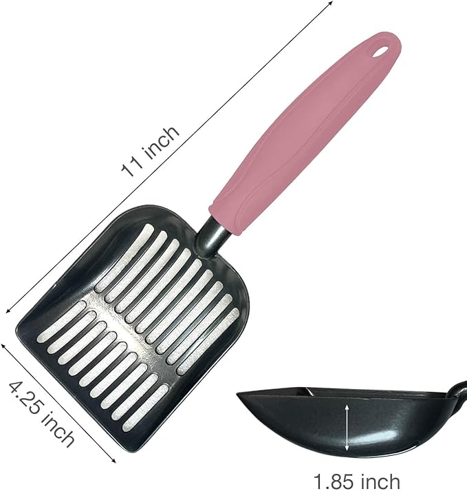 Cat Litter Scoop, Kitty Metal Scooper, Aluminum Alloy Sifter, Kitten Pooper Lifter, Deep Shovel, Long Handle, Poop Sifting, Durable, Heavy Duty, for Litter Box
