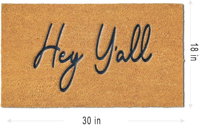 Assaoy Hey Y'all Coir Door Mat Outside Entrance,Funny Doormats with Heavy Duty Backing,Welcome Embroidered Floor Mat Entrance Rubber Indoor Easy to Clean Christmas New Year Home Decor 30”x18”