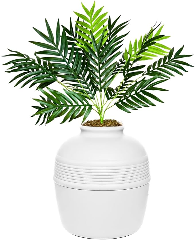 Good Pet Stuff Hidden Litter Box Planter, Decorative Cat Litter Enclosure with Carbon Filter, Artificial Plant, Easy Clean, Removable Liner, Round Style, Essentials Kit, Classic White