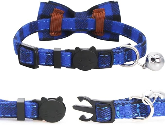 SLSON 4 Pack Cat Collars Breakaway with Bell Cat Collars with Cute Bowtie for Pet Kitten Cats and Small Dogs Pets Adjustable from 8-11In (Plaid)