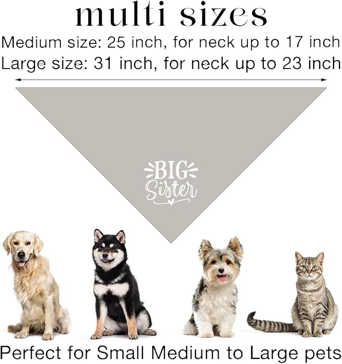 Big Sister Dog Bandanas, Light Gray Dog Bandana, Pet Triangle Scarf Accessories, Pet Bandanas for Large Dogs, Baby Announcement Dogs Bandana (L)